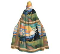 YYHHAOFA Mantello con cappuccio per Halloween con stampa di pittura a olio dell'alba sotto senza cerniera, comodo per feste in costume