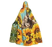 YYHHAOFA Mucca con girasoli in blu stampe mantello con cappuccio - extra large accogliente coperta per costume di Halloween e cosplay