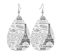 YYHHAOFA Orecchini a goccia in pelle con stampa Torre Eiffel caffè parigino - Eleganti gocce in ecopelle per uno stile festivo e quotidiano
