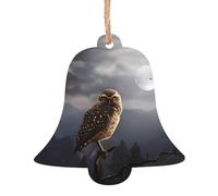 YYHHAOFA Ornamenti natalizi in legno a forma di campana, 4 pezzi, immagine di gufo malvagio da appendere agli alberi di Natale
