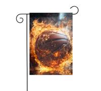 YYHHAOFA Pallacanestro sul fuoco e fiamma d'acqua spruzzata stampato asta bandiera giardino decorazione cortile esterno su entrambi i lati 30,5 x 45,7 cm