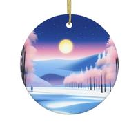 YYHHAOFA Pendente rotondo in ceramica da appendere a forma di albero di Natale con paesaggio del solstizio d'inverno, 7,4 cm, squisita porcellana bianca, facile da appendere