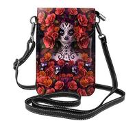 YYHHAOFA Piccola borsa a tracolla in pelle per cellulare, 19,3 x 12,4 cm, immagine del teschio con rose di zucchero del giorno dei morti, per passeggiate, campeggio, shopping, viaggi e uso all'aperto
