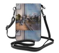 YYHHAOFA Piccola borsa a tracolla in pelle per cellulare, 19,3 x 12,4 cm, immagine di gatto e tigre riflessa, per passeggiate, campeggio, shopping, viaggi e uso all'aperto
