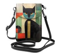 YYHHAOFA Piccola borsa per cellulare 19,3 x 12,4 cm, arte moderna della metà del secolo, immagine di gatto, in pelle, a tracolla, custodia per telefono da donna, perfetta per passeggiate, campeggio