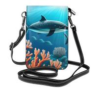 YYHHAOFA Piccola borsa per cellulare 19,3 x 12,4 cm, con immagine di balene sotto il mare, in pelle, custodia per telefono a tracolla per donne, perfetta per passeggiate, campeggio, nero