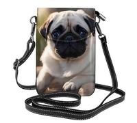 YYHHAOFA Piccola borsa per cellulare 19,3 x 12,4 cm, con immagine di cuccioli di carlino, custodia a tracolla in pelle per donne, perfetta per passeggiate e campeggio, colore nero