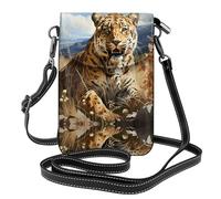 YYHHAOFA Piccola borsa per cellulare 19,3 x 12,4 cm, leopardo in cerca di preda, in pelle, a tracolla, custodia per telefono da donna, perfetta per passeggiate, campeggio, nero