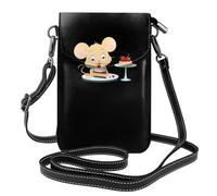 YYHHAOFA Piccola borsa per cellulare 19,3 x 12,4 cm, motivo topolino che mangia dessert, in pelle, con patta a tracolla, perfetta per passeggiate, campeggio