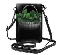 YYHHAOFA Piccola borsa per cellulare 19,3 x 12,4 cm, quadrifoglio in un cestino di bambù, in pelle, con patta a tracolla, perfetta per passeggiate, campeggio