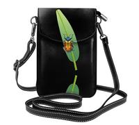 YYHHAOFA Piccola borsa per cellulare 19,3 x 12,4 cm, scarabeo su foglia di bambù, in pelle, a tracolla, custodia per telefono da donna, perfetta per passeggiate, campeggio, colore nero