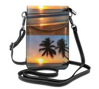 YYHHAOFA Piccola borsa per telefono cellulare 19,3 x 12,4 cm con immagine al tramonto sulla spiaggia in pelle a tracolla custodia per telefono per donne, perfetta per passeggiate, campeggio