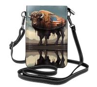 YYHHAOFA Piccola borsa per telefono cellulare 19,3 x 12,4 cm con immagine di bisonte americano in pelle a tracolla custodia per telefono da donna, perfetta per passeggiate, campeggio, nero