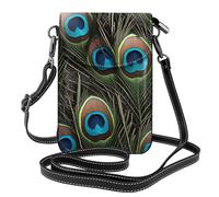 YYHHAOFA Piccola borsa per telefono cellulare 19,3 x 12,4 cm con immagine di pavone fresco in pelle a tracolla con patta custodia per telefono per donne, perfetta per passeggiate, campeggio, nero