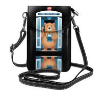 YYHHAOFA Piccola borsa per telefono cellulare 19,3 x 12,4 cm, grande orso nella cabina del telefono, in pelle, a tracolla, custodia per telefono da donna, perfetta per passeggiate, campeggio, nero