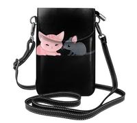 YYHHAOFA Piccola borsa per telefono cellulare 19,3 x 12,4 cm, immagine di gatto rosa e topolino in pelle con patta a tracolla custodia per telefono per donne, perfetta per passeggiate, campeggio