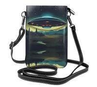 YYHHAOFA Piccola borsa per telefono cellulare 19,3 x 12,4 cm Ufo At Night Picture Leather Crossbody Flap custodia per telefono per donne, perfetta per passeggiate, campeggio, nero