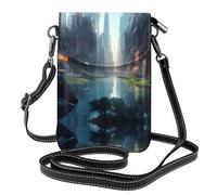YYHHAOFA Piccola borsa per telefono cellulare 19,6 x 12,4 cm con immagine della città sull'acqua custodia a tracolla in pelle per telefono da donna, perfetta per passeggiate, campeggio, nero