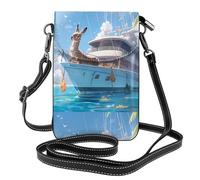 YYHHAOFA Piccola borsa per telefono cellulare 19,6 x 12,4 cm, immagine di un asino su uno yacht, in pelle, a tracolla, custodia per telefono da donna, perfetta per passeggiate, campeggio, nero