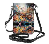 YYHHAOFA Piccola borsa per telefono cellulare 19,6 x 12,4 cm, una sinfonia di colori, in pelle, a tracolla, custodia per telefono da donna, perfetta per passeggiate, campeggio, nero