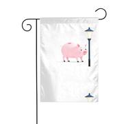 YYHHAOFA Piccolo maiale rosa sotto il lampione stampato asta bandiera giardino decorazione cortile esterno double face 30,5 x 45,7 cm