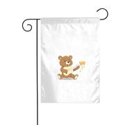 YYHHAOFA Piccolo orso bruno che suona musica stampato asta bandiera giardino decorazione cortile esterno double face 30,5 x 45,7 cm