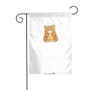 YYHHAOFA Piccolo orso che mangia pane stampato asta bandiera giardino decorazione cortile esterno double face 30,5 x 45,7 cm