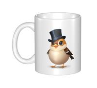 YYHHAOFA Piccolo passero che indossa un cappello a cilindro Stampa tazza in ceramica Tazze per cappuccino, latte, cereali, yogurt, latte, bevande calde o fredde Forno a microonde