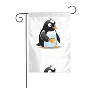 YYHHAOFA Pinguino bere tè stampato giardino bandiera esterno cortile decorazione fronte retro 30,5 x 45,7 cm
