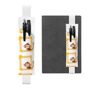 YYHHAOFA - Portapenne in pelle bianca con motivo a scimmietta con fascia elastica regolabile da 21,1 a 4,6 cm, per quaderni, diari, manuali e pianificatori