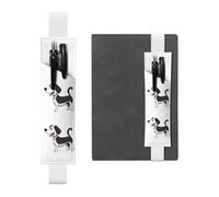 YYHHAOFA - Portapenne in pelle bianca con motivo cane con occhi grandi, fascia elastica regolabile da 21,1 a 4,6 cm, per quaderni, diari, manuali e pianificatori