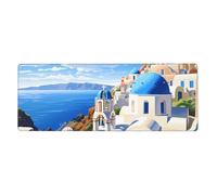 YYHHAOFA Santorini Tappetino per mouse con motivo isola greca vista mare, tappetino per mouse extra large per computer, ufficio, tastiera da gioco, versione ispessita, 30,5 x 80 cm