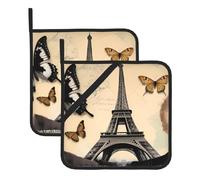 YYHHAOFA Set di due tappetini quadrati con motivo Torre Eiffel di Parigi, isolato, ispessito, impermeabile, facile da pulire