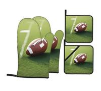 YYHHAOFA Set di guanti da forno e presine con stampa di pallone da football americano su erba per cucina - isolati, spessi, durevoli e anti-scottatura