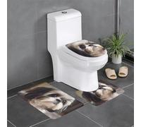 YYHHAOFA Shih Tzu - Set di tappeti da bagno antiscivolo con immagine di cane, 3 pezzi, tappetini ovali e rettangolari per WC, toeletta e servizi igienici