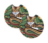 Yyhhaofa, sottobicchieri per auto, confezione da 2 pezzi, motivo: la storia del serpente e del gatto, in gomma cloroprenica resistente, impermeabile, ad asciugatura rapida, inodore
