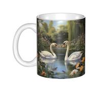 YYHHAOFA Swan in the garden Stampe tazza in ceramica Tazze per cappuccino, latte, cereali, yogurt, latte, bevande calde o fredde Forno a microonde