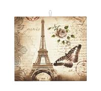 YYHHAOFA Tappetino scolapiatti da cucina con stampa vintage di Parigi Torre Eiffel e farfalle, assorbente per piani di lavoro, strato antiscivolo ad asciugatura rapida con stampe eleganti, per nuove