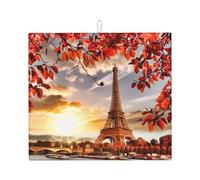YYHHAOFA Tappetino scolapiatti da cucina con Torre Eiffel di Parigi con stampe autunnali, in microfibra, altamente assorbente, antiscivolo, per piatti, stampa resistente allo sbiadimento e protezione