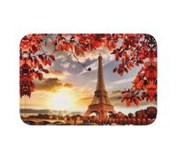 YYHHAOFA Tappeto da bagno in poliestere ultra resistente, resistente allo sbiadimento e alle macchie, motivo: Torre Eiffel di Parigi con foglie autunnali, 40 x 60 cm