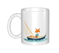 YYHHAOFA Tazza in ceramica con stampa di una piccola volpe che gioca con la barca, per cappuccino, latte, cereali, yogurt, latte, bevande calde o fredde Forno a microonde