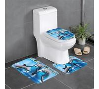 YYHHAOFA The Dolphin Family stampato antiscivolo tappetino tre pezzi set bagno tappeto antiscivolo durevole