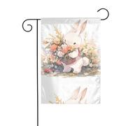 YYHHAOFA The little white rabbit sends flowers Printed Garden flagpole outdoor courtyard decoration double face 30,5 x 45,7 cm