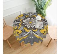 YYHHAOFA Tovaglia decorativa rotonda da 152,4 cm, con immagine di fiori gialli e grigi, per interni ed esterni, su tavoli rotondi come tavolini da caffè, tavoli da pranzo e tavoli da fattoria