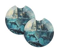 YYHHAOFA Whale Under The Castle Prints - Set di 2 sottobicchieri impermeabili, ad asciugatura rapida, inodore, adatti per la maggior parte delle auto, camion, SUV