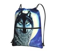 YYHHAOFA Wolf Under Moon - Zaino con coulisse e cerniera, leggero, impermeabile, con tasca, per viaggi, sport, yoga