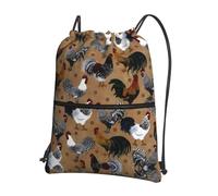 YYHHAOFA Zaino con cerniera con stampa di gallo e pollo, impermeabile, da viaggio, con tasca frontale e organizer interno