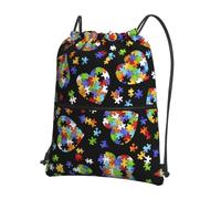 YYHHAOFA Zaino con cerniera e coulisse con stampa a forma di cuore per la consapevolezza dell'autismo, borsa da viaggio impermeabile con tasca frontale e organizer interno