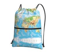YYHHAOFA Zaino con cerniera e stampa mappa del mondo, impermeabile, da viaggio, con tasca frontale e organizer interno