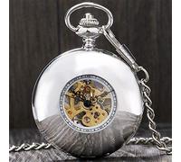 YYHSD Orologio da tasca, lucidatura argento rotondo cerchio cerchio cacciatore numeri romani visualizzazione meccanico pocket orologio, orologio pendente scheletro regali vintage maschio